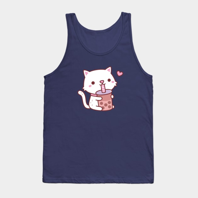 Cute White Cat Loves Drinking Boba Tea Tank Top by rustydoodle